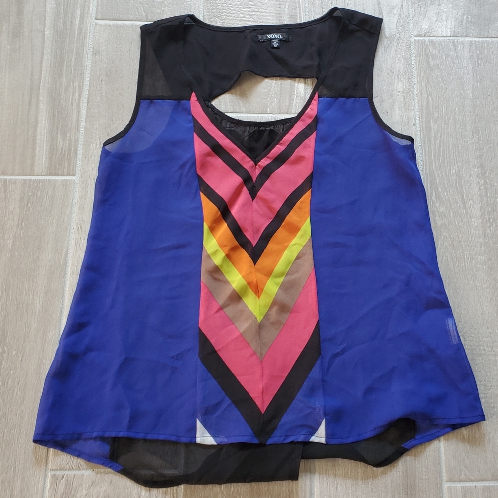 XOXO Size Medium Sheer Split Back Sleeveless Top